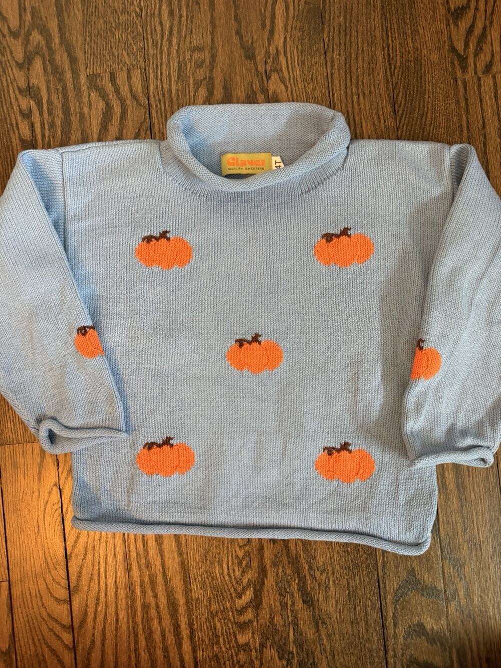 Claver Roll Neck Sweater Blue Pumpkins Fall Halloween Boys Sz 4T $70